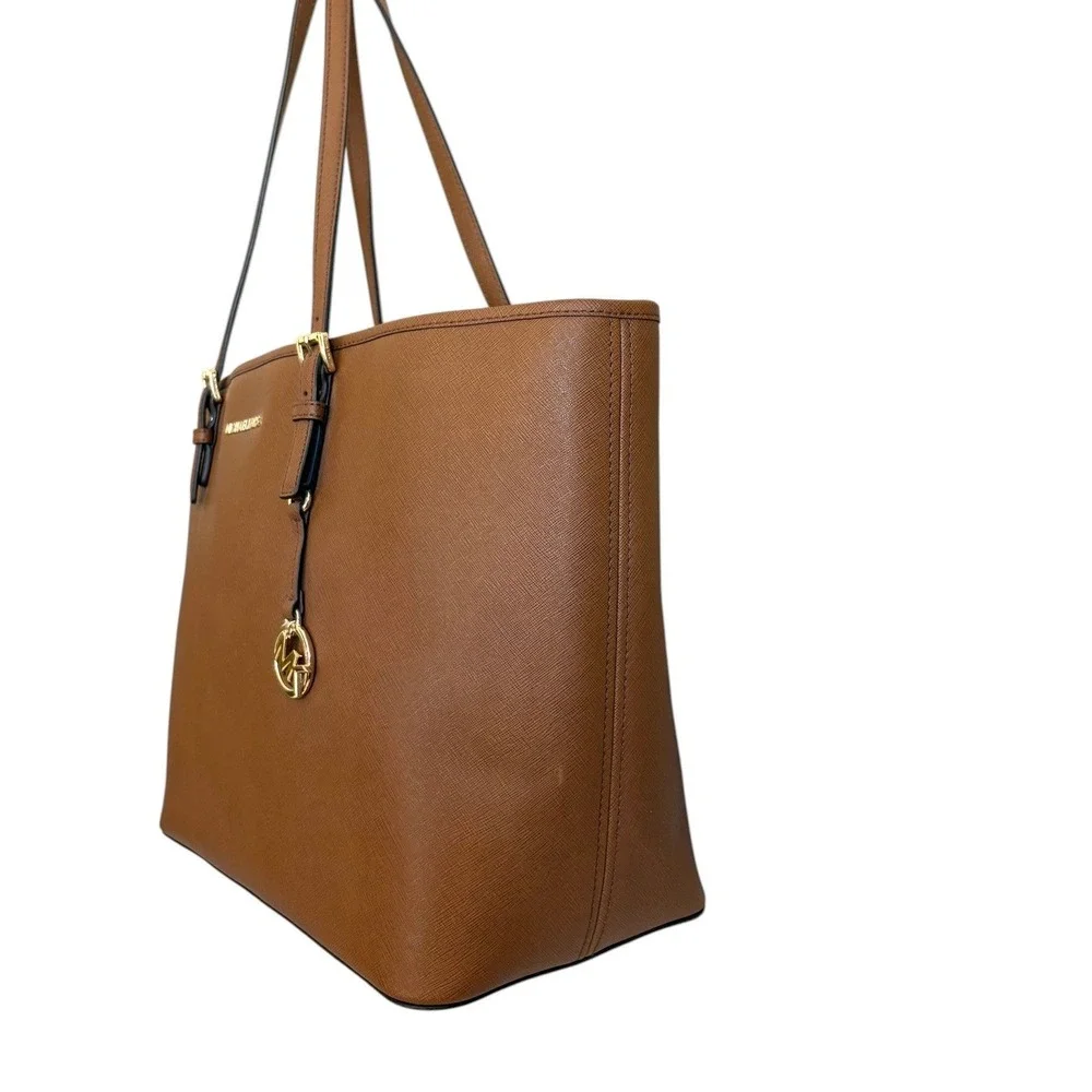 Michael‎ Kors Jet Set Travel Large Tote Acorn Saffiano Leather Brown Bag - Picture 3 of 9